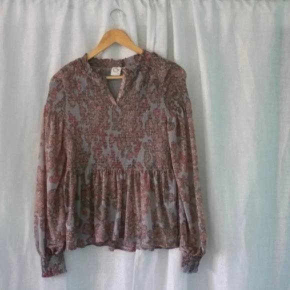 Anthropologie Akemi+Kin Blue Adria Smocked TOP - Picture 5 of 7